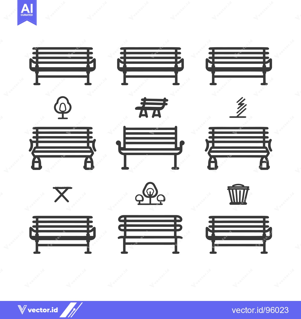 Premium Vector of Set of Park Bench Icons with Surrounding Objects