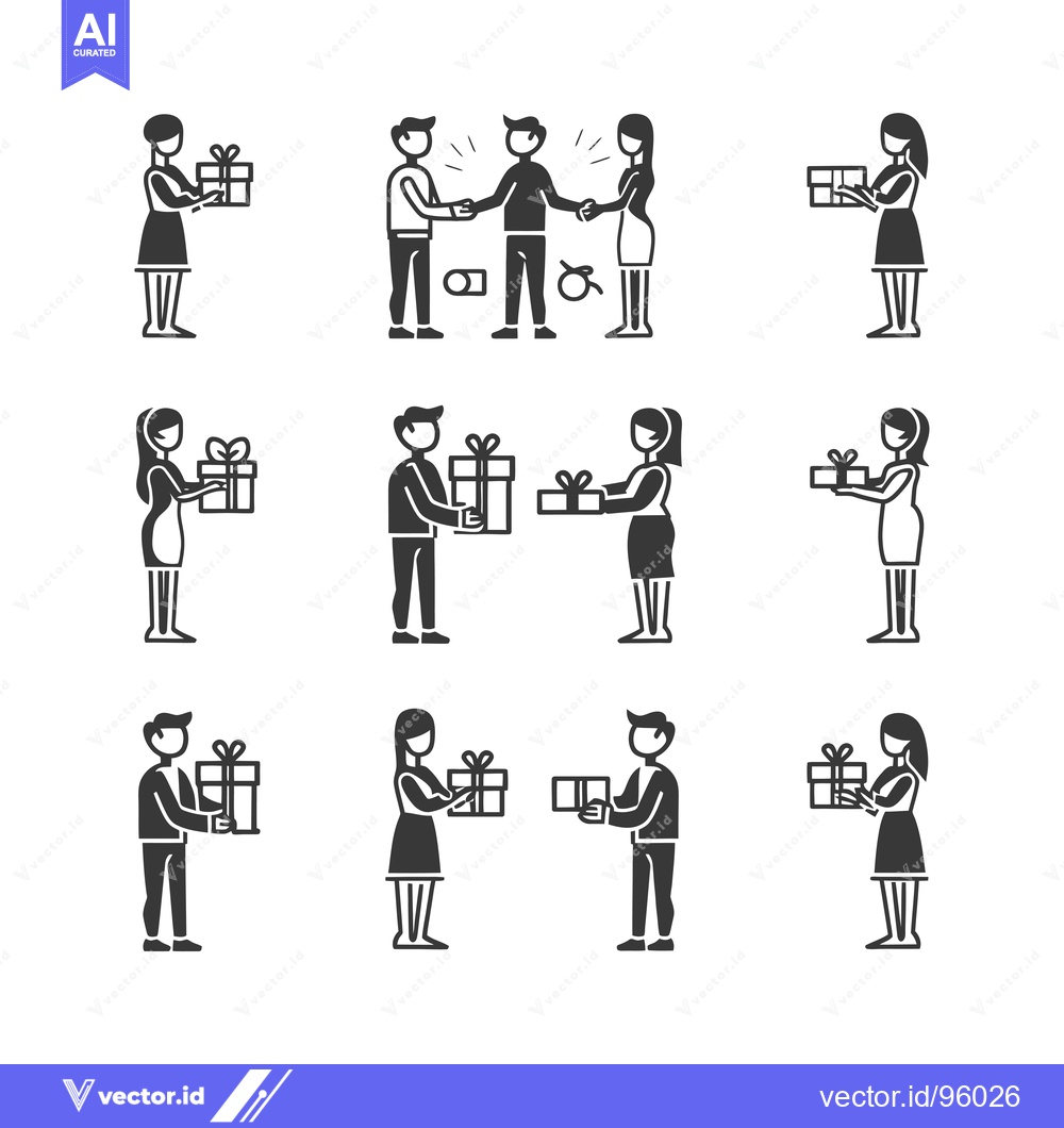 Premium Vector dari Set of People Giving Gifts in Silhouette Design