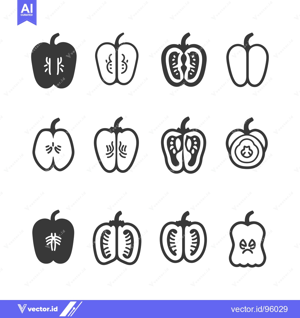 Premium Vector dari Set of Pepper Icons in Different Styles Including Whole, Half, and Cut