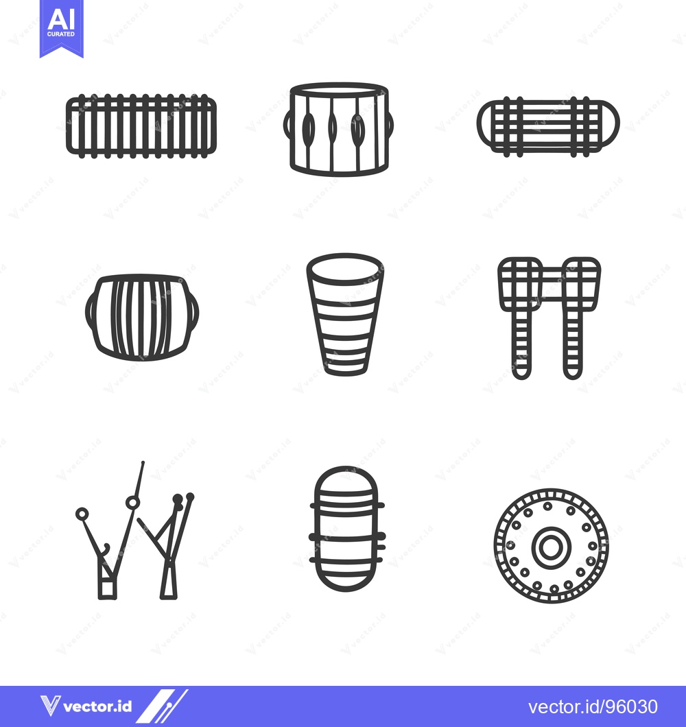 Premium Vector of Set of Percussion Instrument Icons with Black Line Art