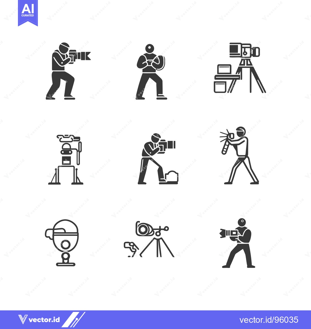 Premium Vector of Set of Photographer Icons in Black and White