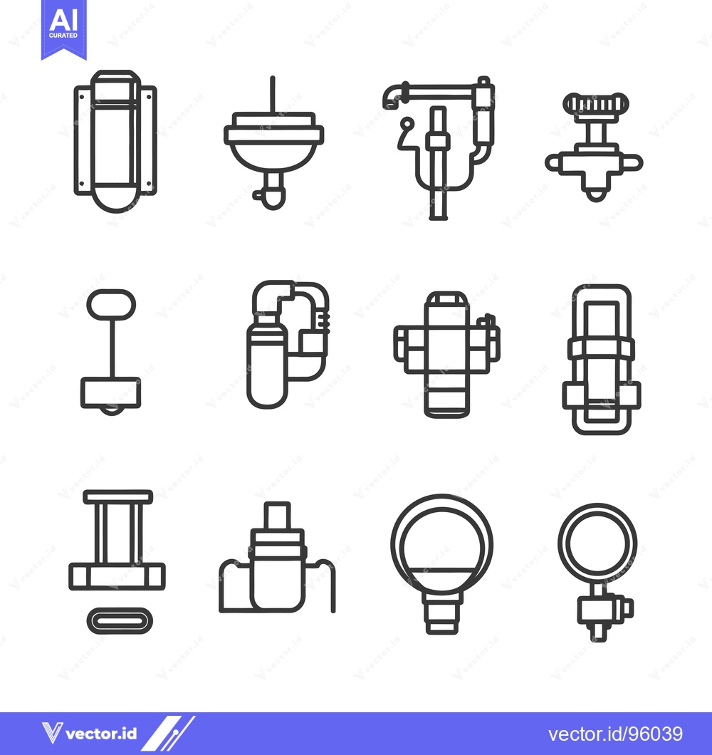 Premium Vector dari Set of Plumbing and Water System Icons in Line Style