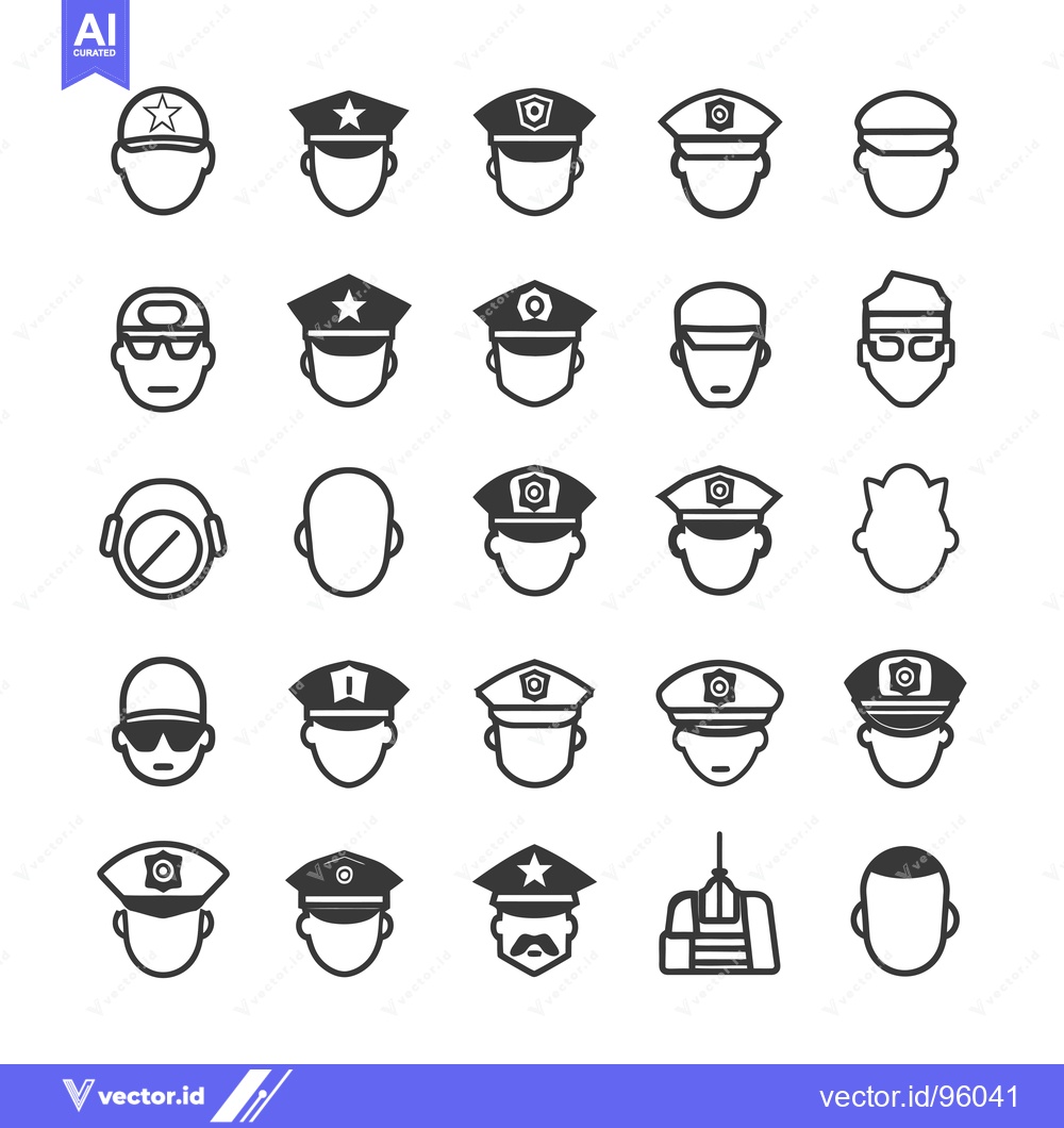 Premium Vector dari Set of Police Officer Head Icons in Various Styles