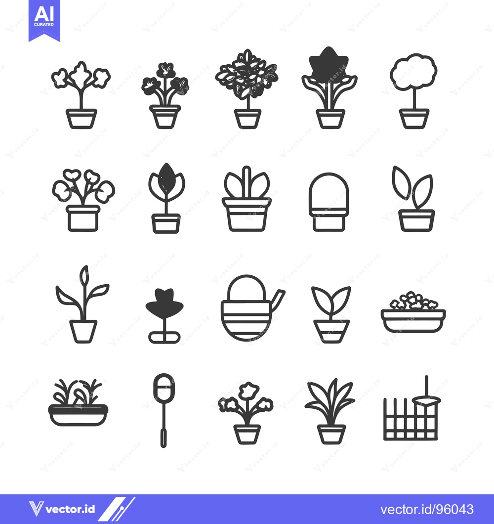 Premium Vector of Set of potted plant and gardening icons