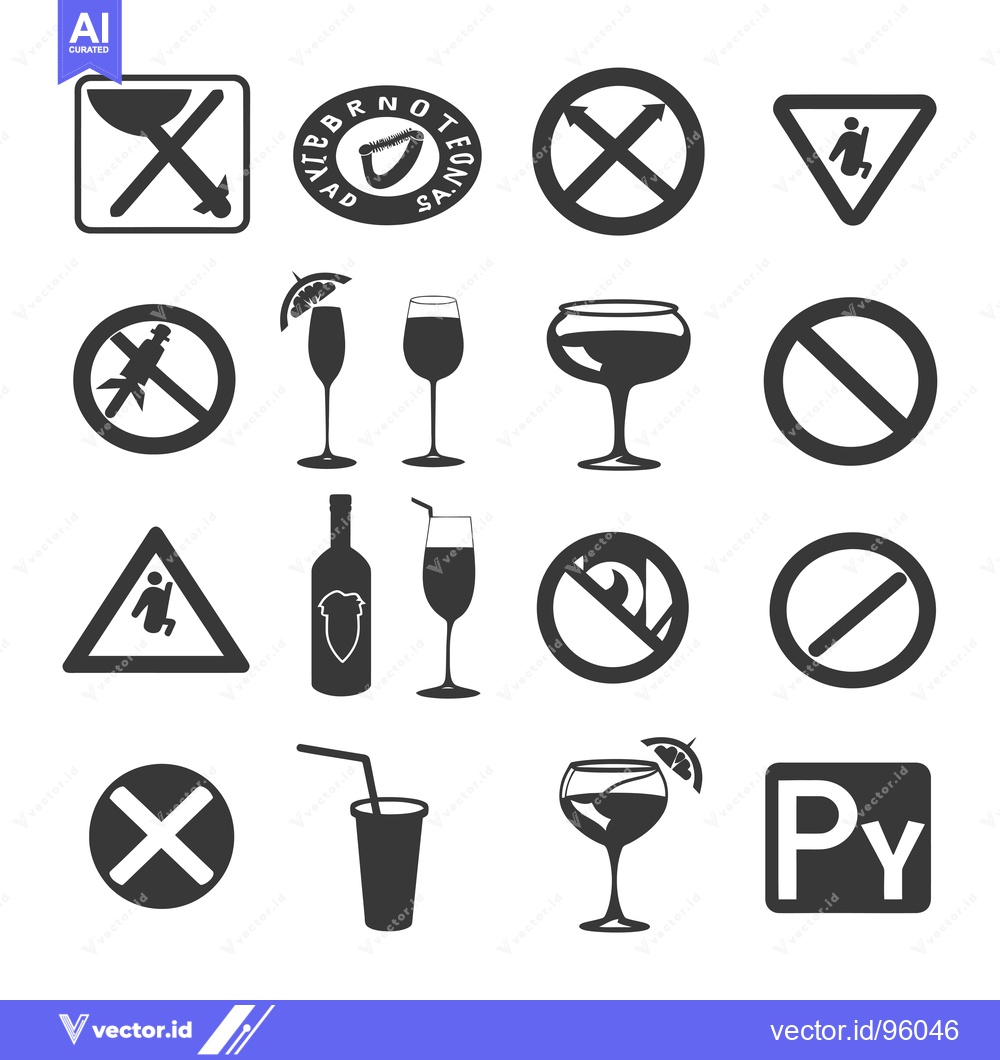 Premium Vector of Set of Prohibition and Warning Signs with Drinks