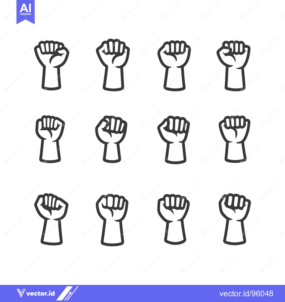 Premium Vector of Set of Raised Fists in Black and White Outline Style