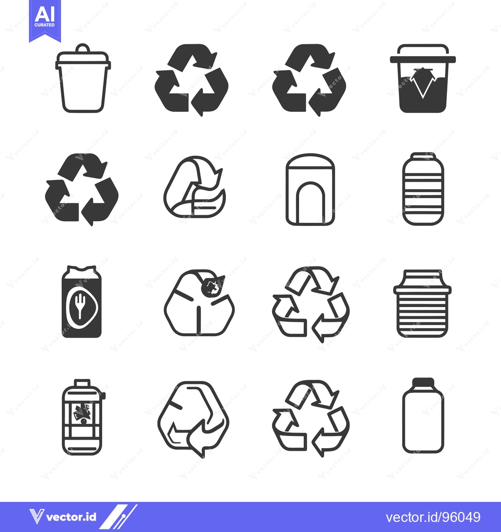 Premium Vector of Set of Recycle and Trash Bin Icons