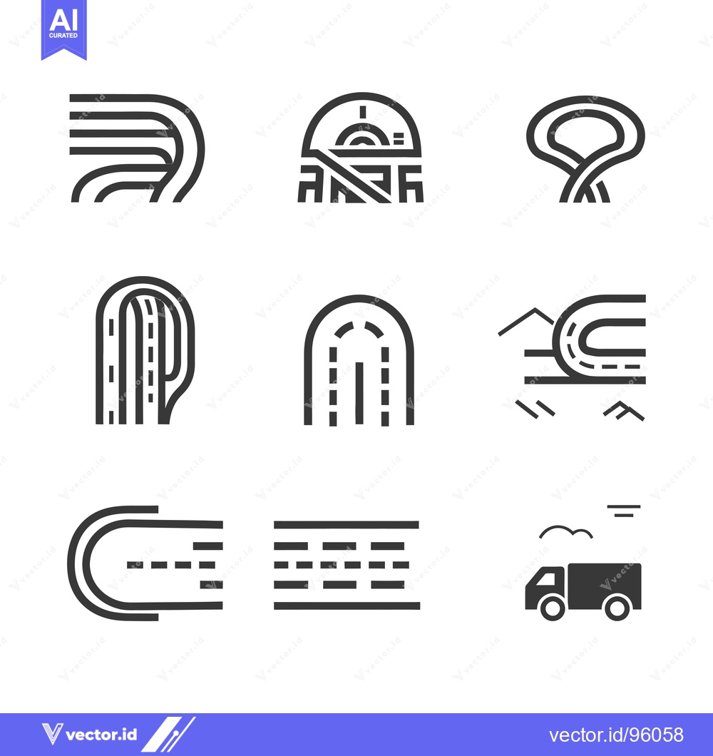 Premium Vector dari Set of road and highway icons in line style