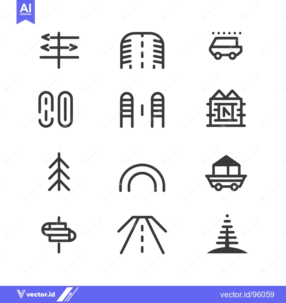 Premium Vector of Set of Road and Transportation Line Icons