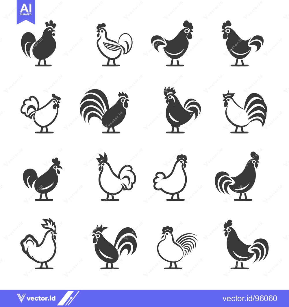 Premium Vector dari Set of Rooster and Chicken Icons in Black and White