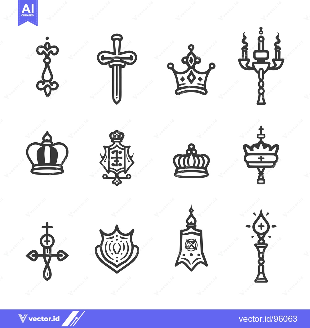 Premium Vector dari Set of Royal and Religious Black Line Icons