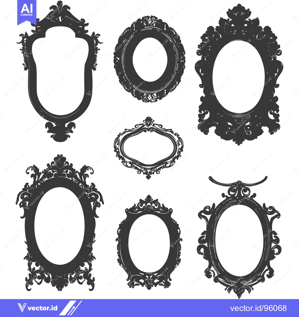 Premium Vector dari Set of seven ornate oval picture frames with intricate details