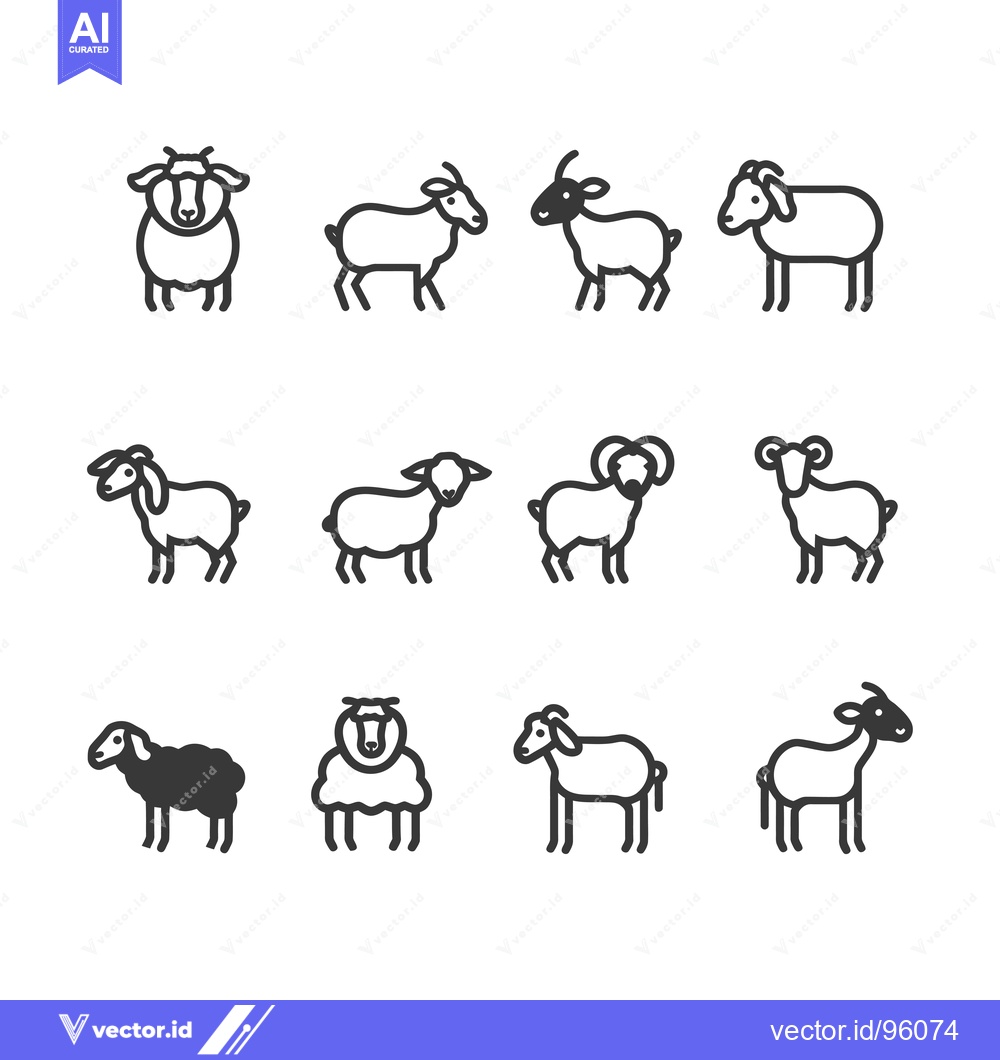 Premium Vector dari Set of Sheep and Goat Line Icons in Black and White