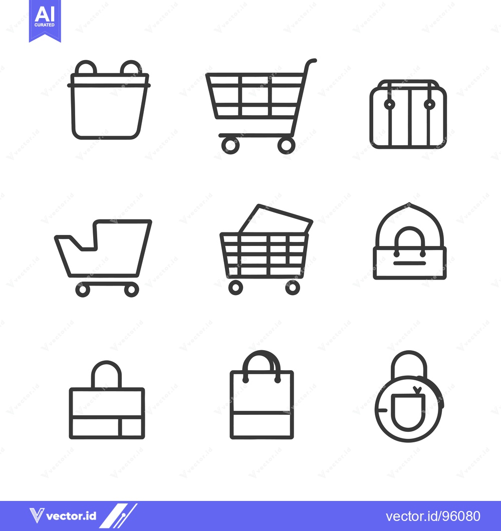 Premium Vector of Set of Shopping Cart and Bag Line Icons