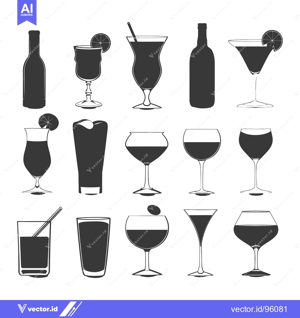 Premium Vector dari Set of Silhouette Drink Glasses and Bottles