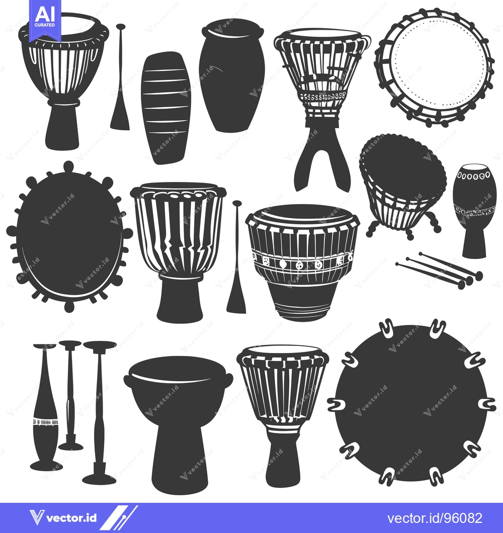 Premium Vector dari Set of Silhouette Drum Illustrations
