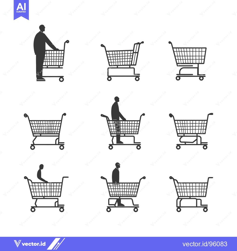 Premium Vector dari Set of silhouette icons depicting a person interacting with a shopping
