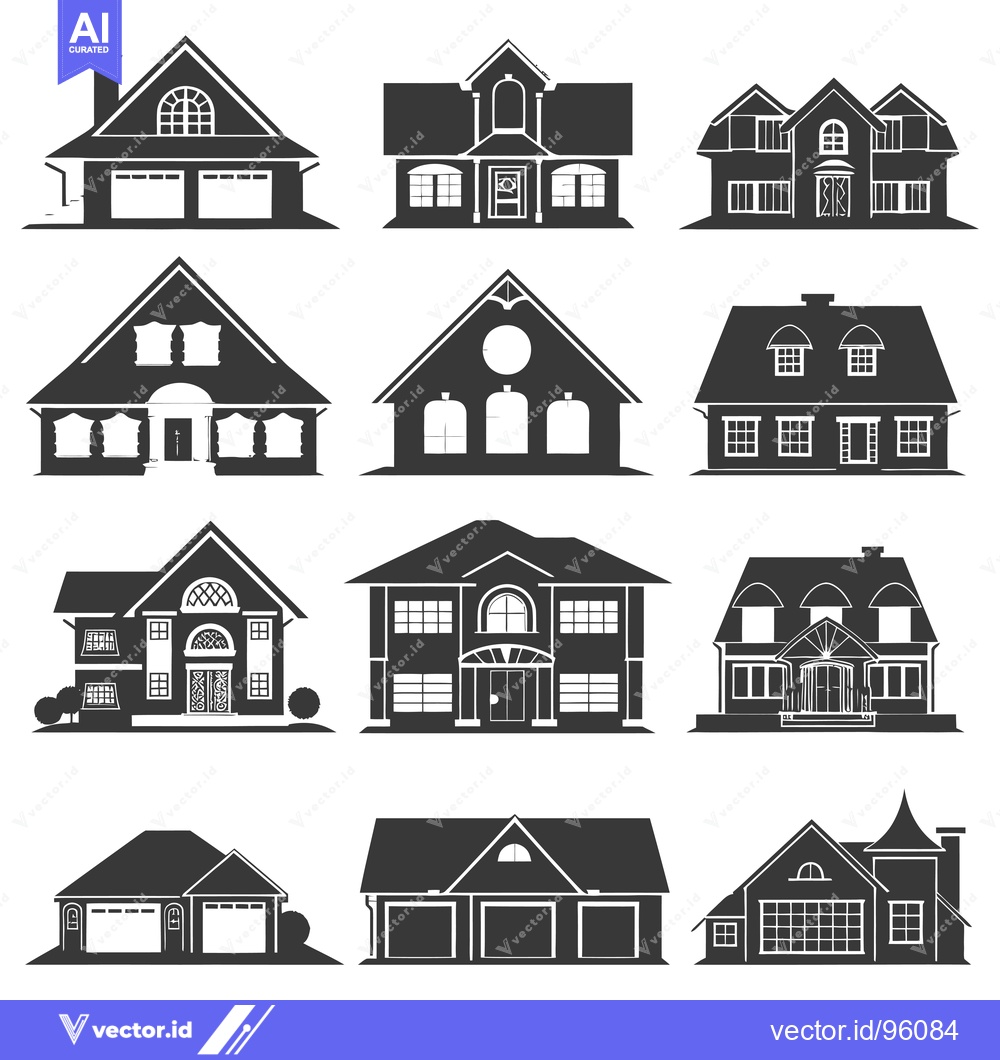 Premium Vector of Set of Silhouette Icons of Different Houses with Garages and Windows