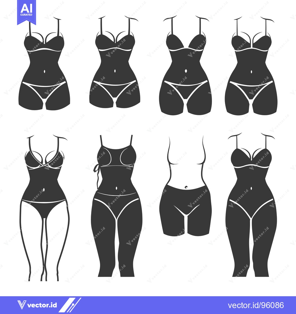 Premium Vector dari Set of silhouette icons of women in swimwear