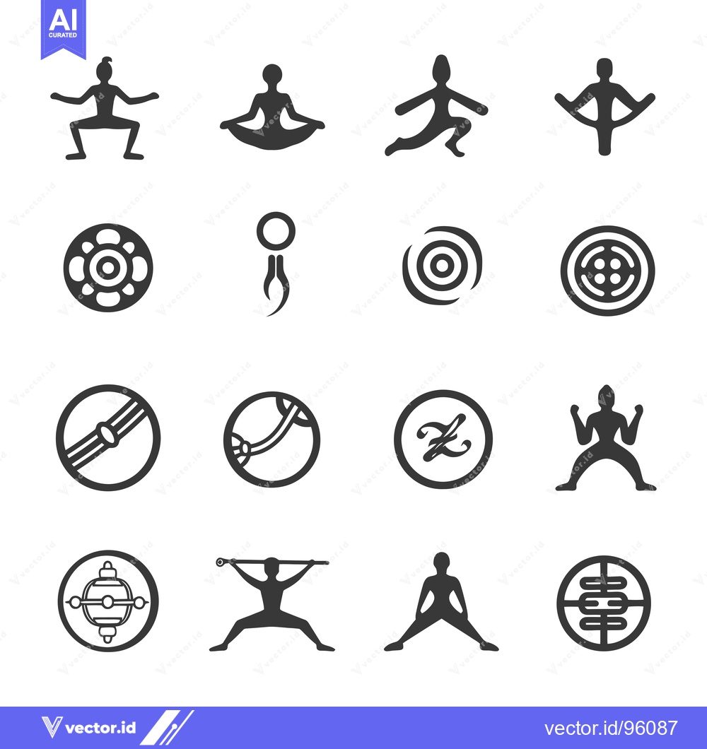 Premium Vector dari Set of Silhouette Icons Representing Various Yoga Poses and Symbols
