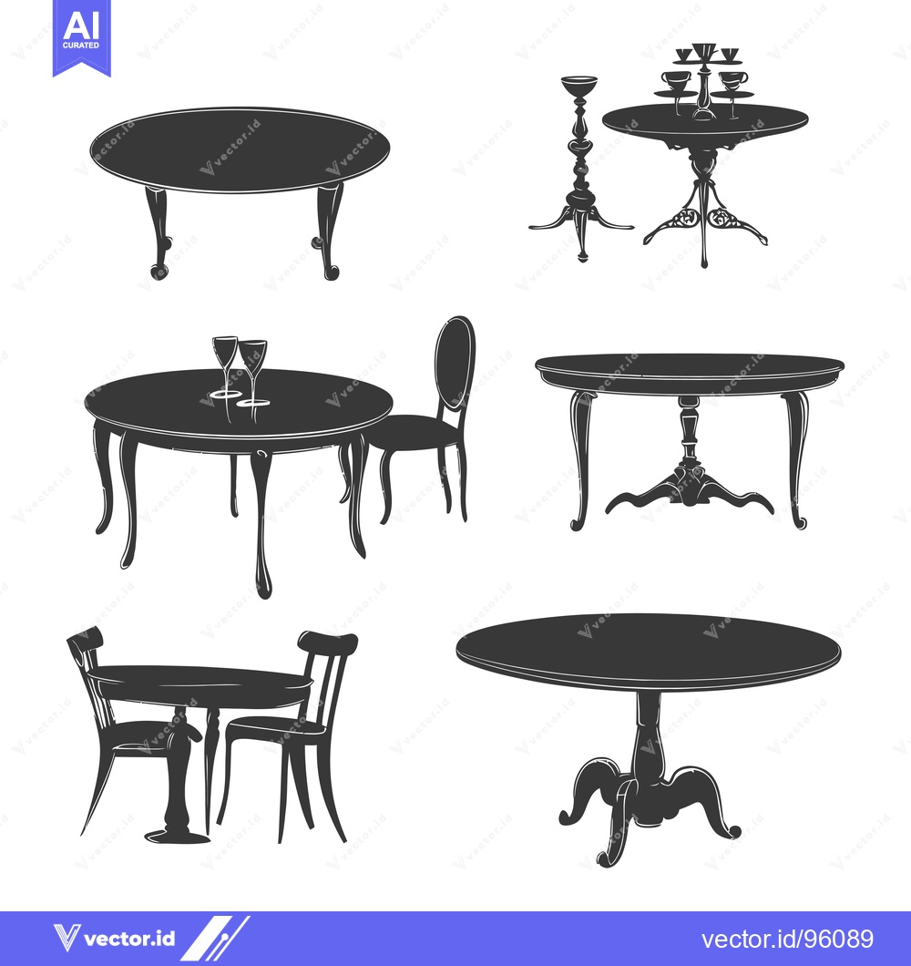 Premium Vector of Set of Silhouette Illustrations of Classic Tables and Chairs