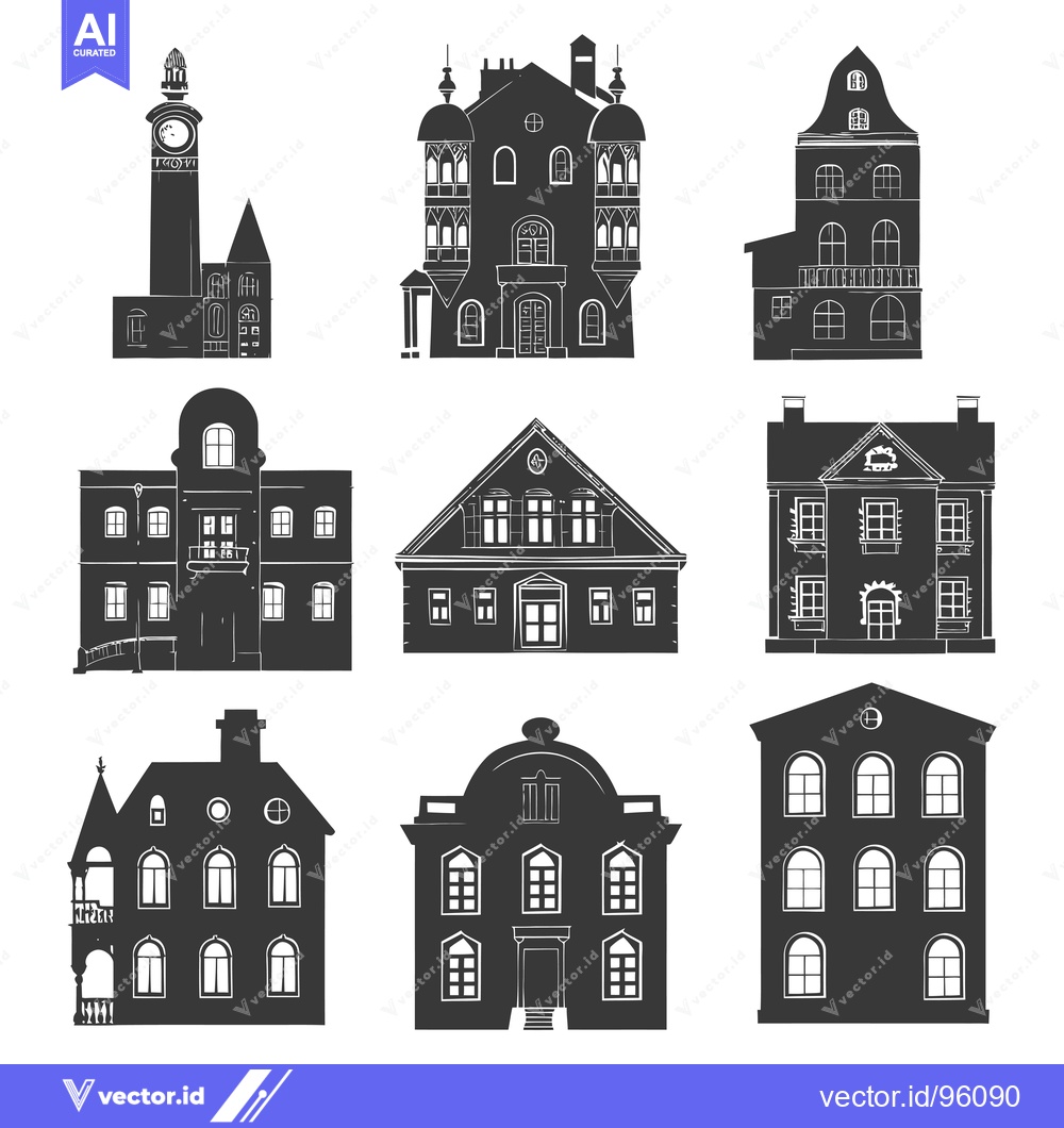 Premium Vector of Set of Silhouette Illustrations of Various Buildings