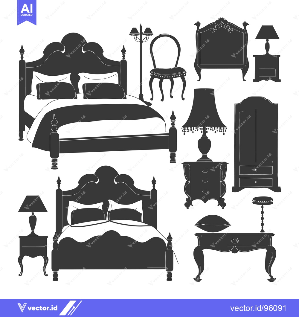 Premium Vector of Set of Silhouette Images of Ornate Bedroom Furniture