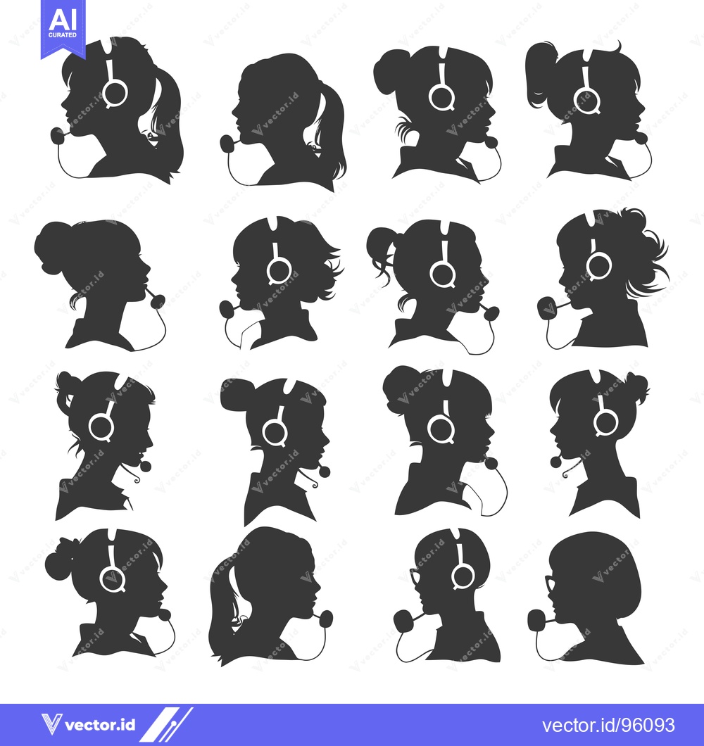 Premium Vector dari Set of Silhouettes of Female Operators Wearing Headsets