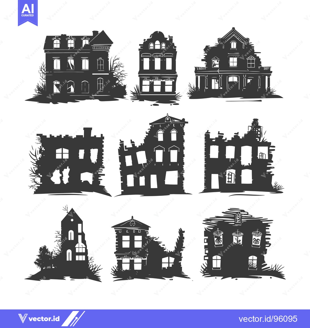 Premium Vector dari Set of Silhouettes of Old and Abandoned Houses