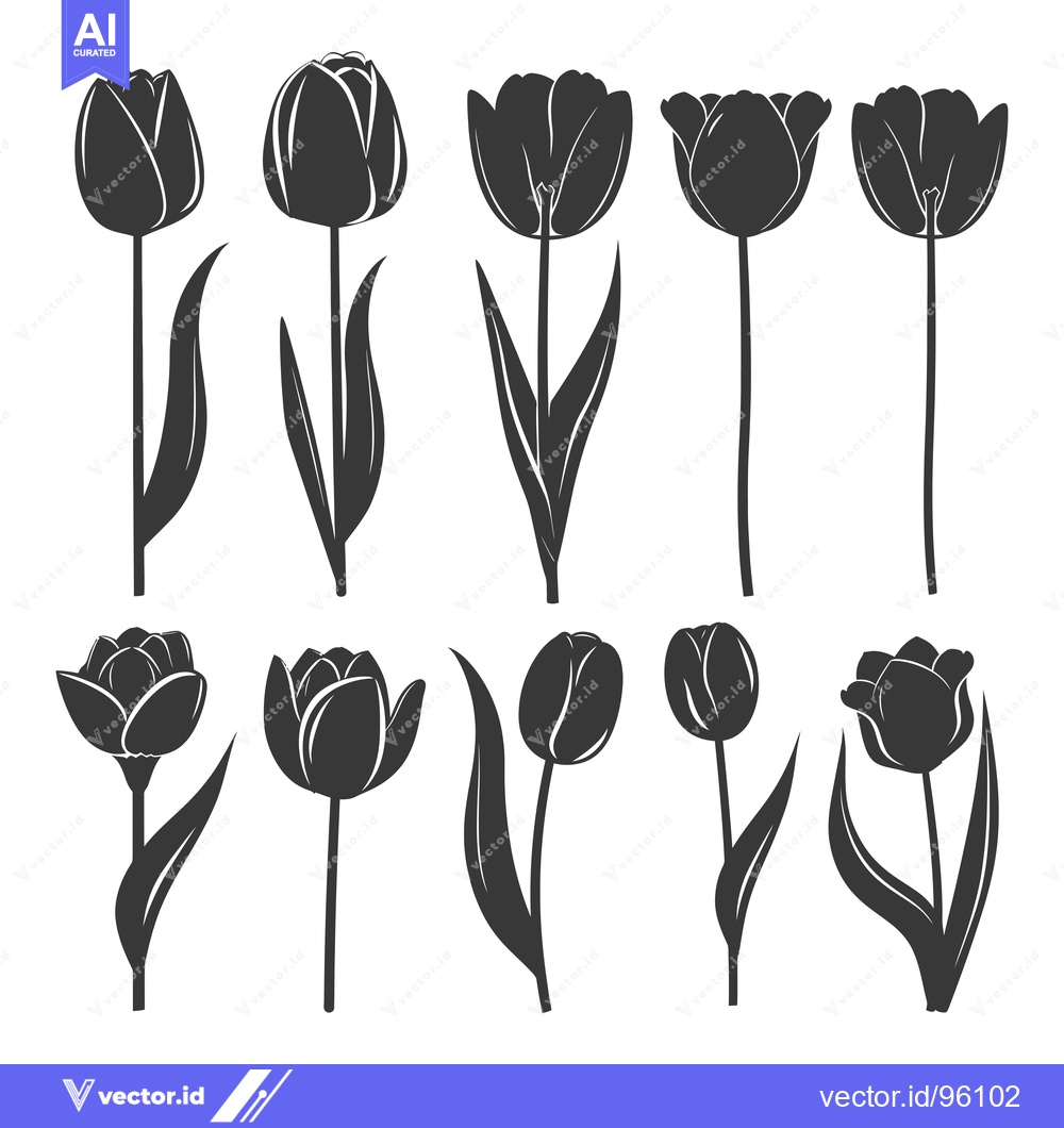 Premium Vector of Set of Silhouette Tulips in Different Stages of Bloom