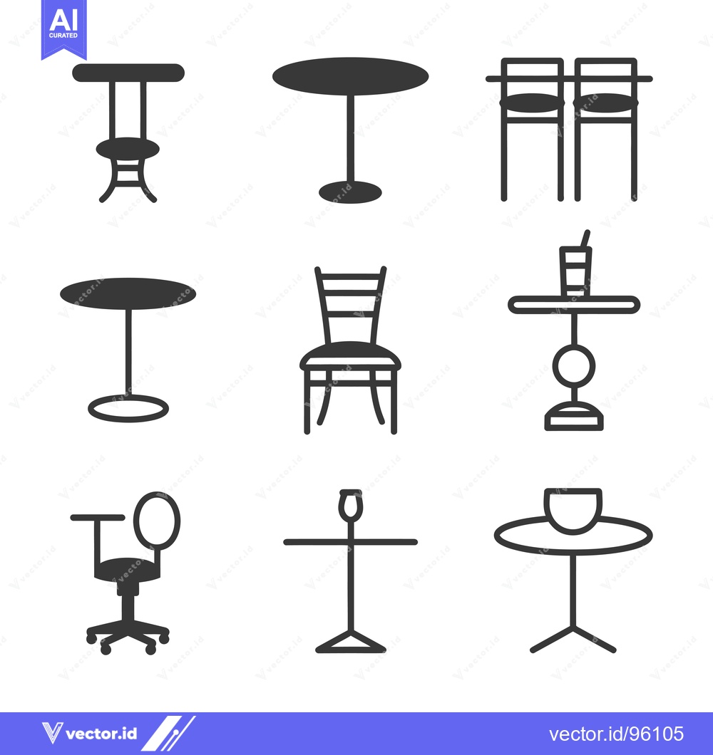 Premium Vector dari Set of Simple Black and White Icons Depicting Different Types of Table