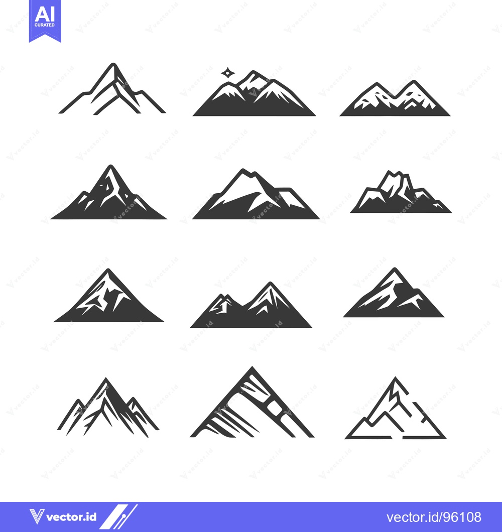 Premium Vector dari Set of Simple Black Mountain Icons with Various Shapes and Details