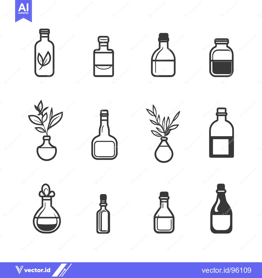 Premium Vector of Set of Simple Bottle Icons with Various Shapes and Stopper Types