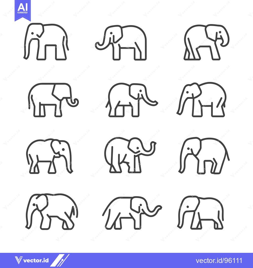 Premium Vector dari Set of Simple Elephant Outline Icons