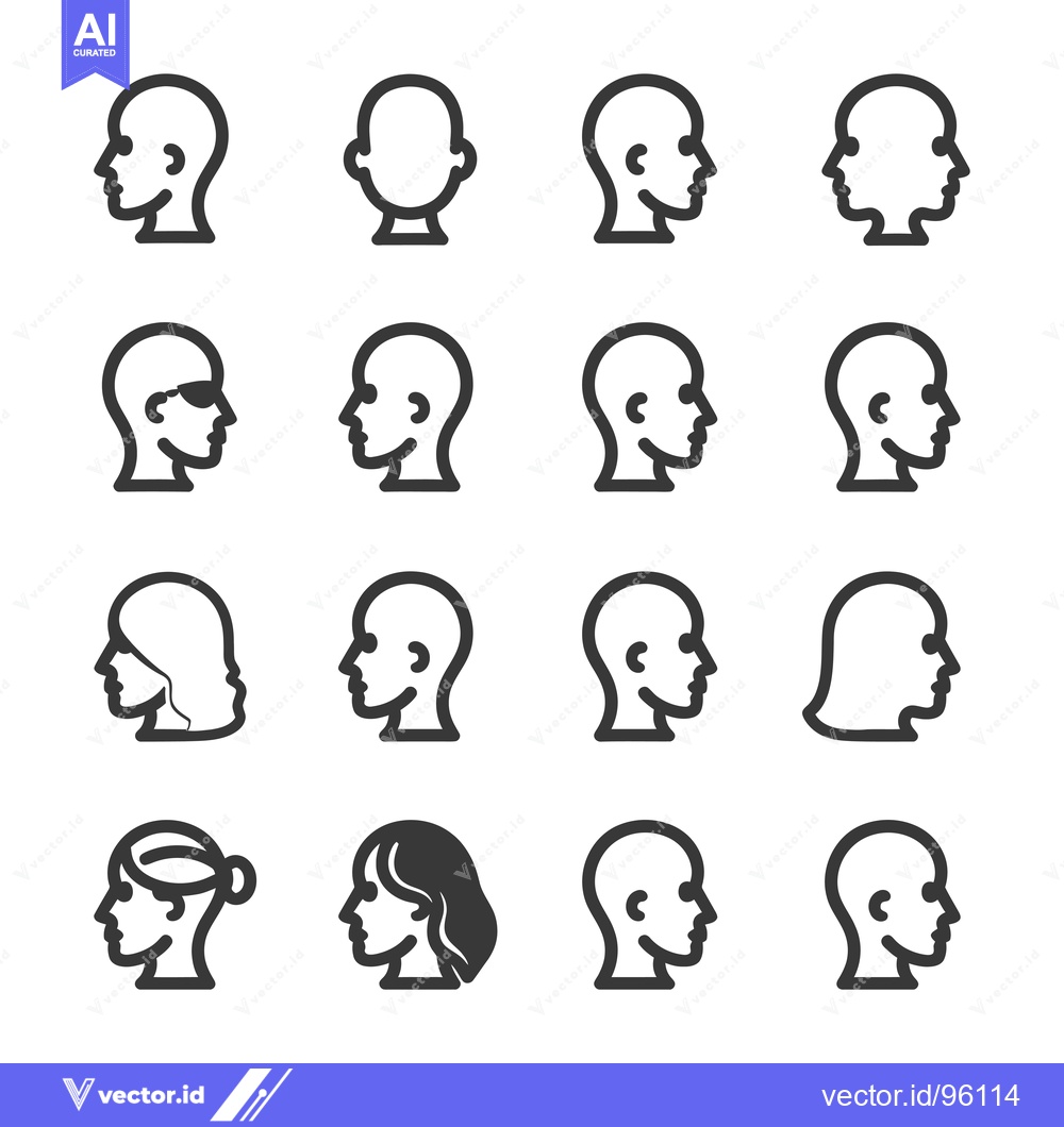 Premium Vector dari Set of Simple Human Head Icons in Profile View with Variations in Hair
