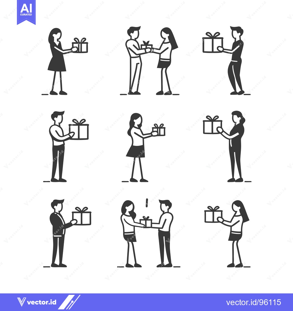 Premium Vector dari Set of Simple Line Art Illustrations of People Giving Gifts