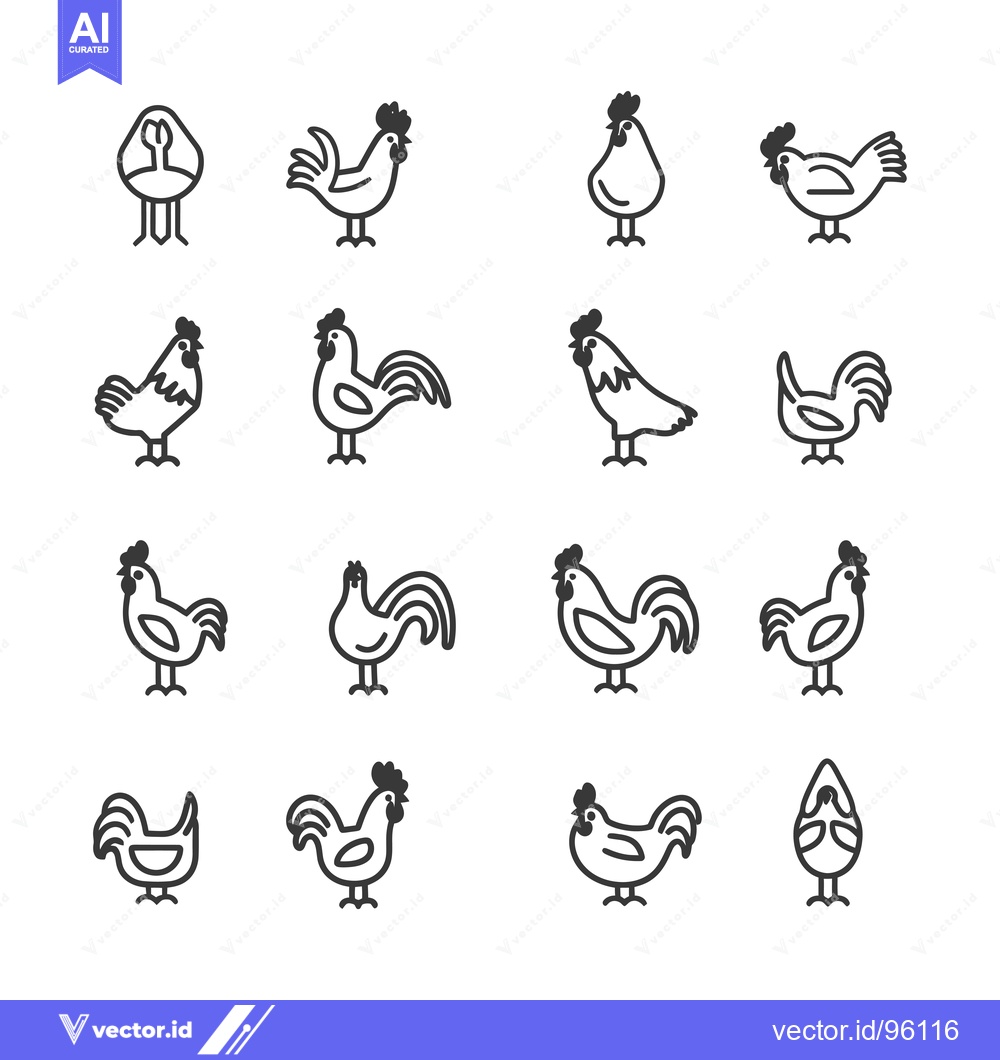 Premium Vector dari Set of Simple Line Art Rooster and Chicken Icons