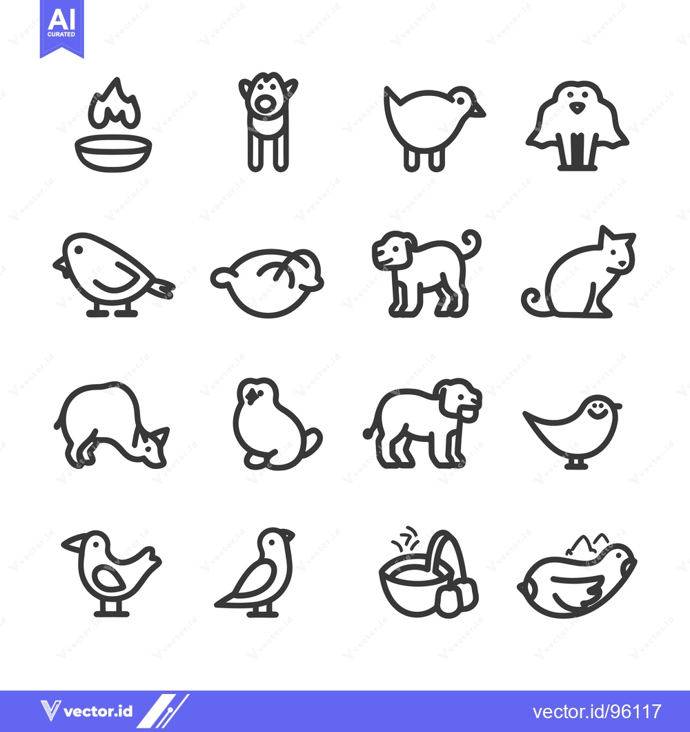 Premium Vector dari Set of Simple Line Drawings of Animals and Birds
