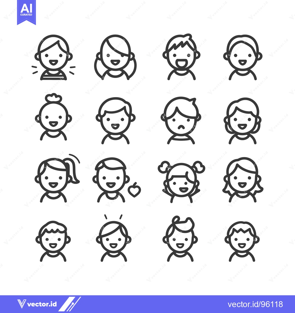 Premium Vector dari Set of Simple Line Drawings of Children's Faces