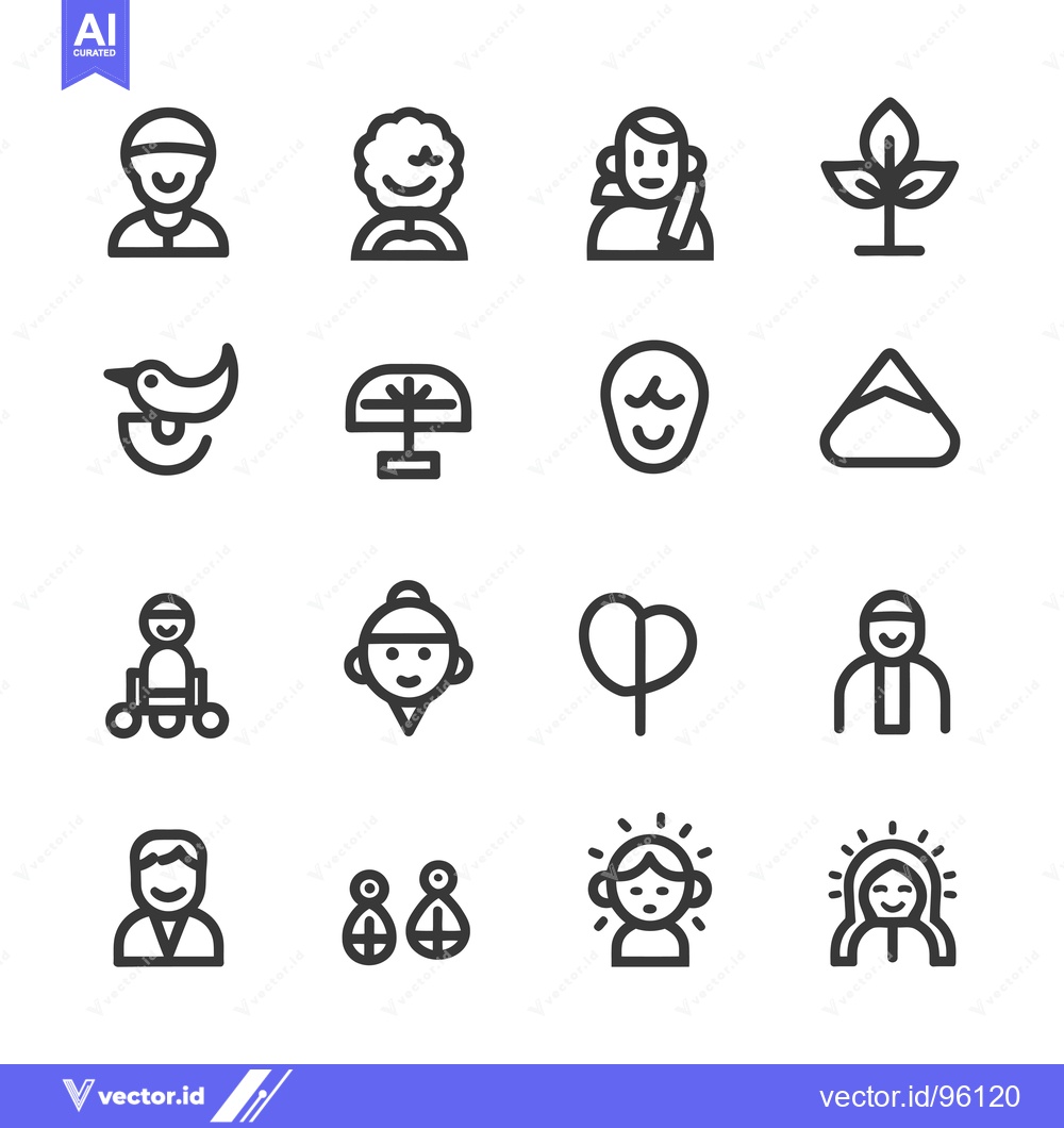 Premium Vector dari Set of Simple Line Icons Depicting People, Nature, and Symbols