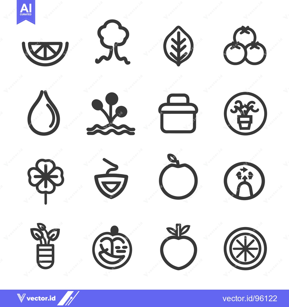Premium Vector of Set of Simple Line Icons Depicting Plants and Fruits