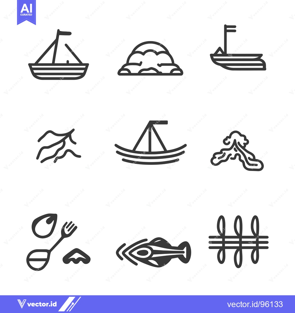 Premium Vector dari Set of Simple Line Icons Related to Fishing and Seafood