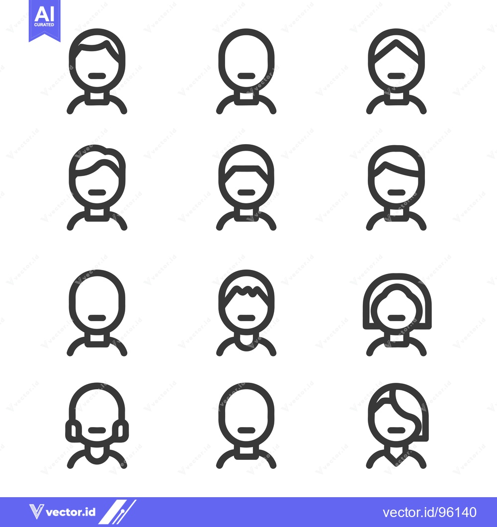 Premium Vector dari Set of Simple Line User Profile Icons with Different Hairstyles