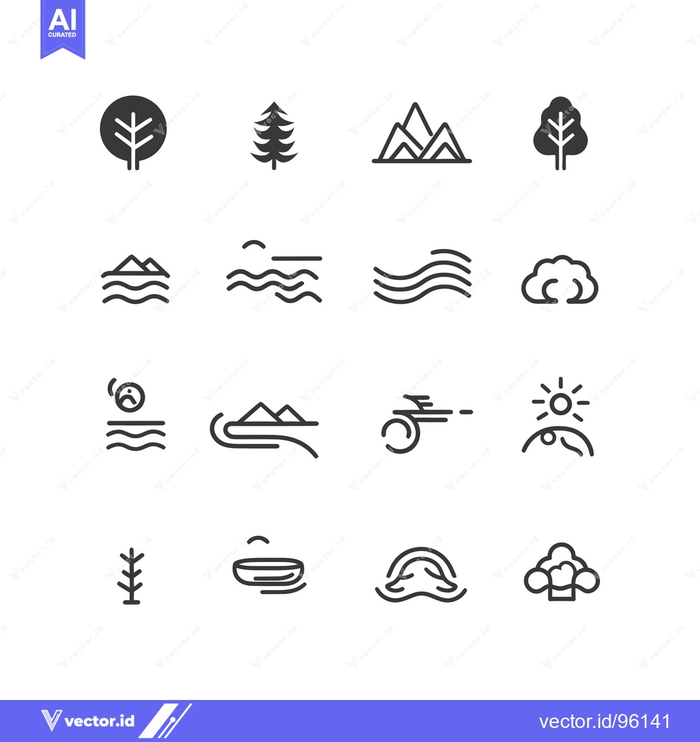 Premium Vector dari Set of Simple Nature-Themed Icons in Black and White