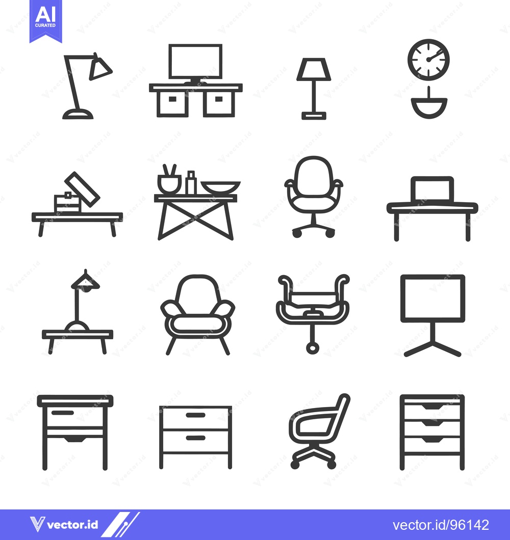 Premium Vector dari Set of Simple Office Furniture and Accessories Icons