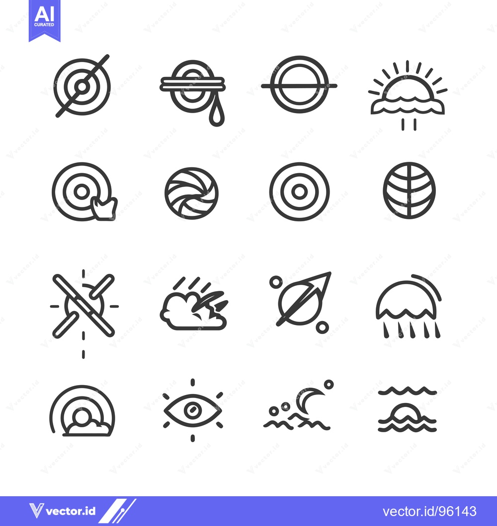 Premium Vector dari Set of Simple Outline Icons of Sun, Moon, Clouds, Earth, Target, and R