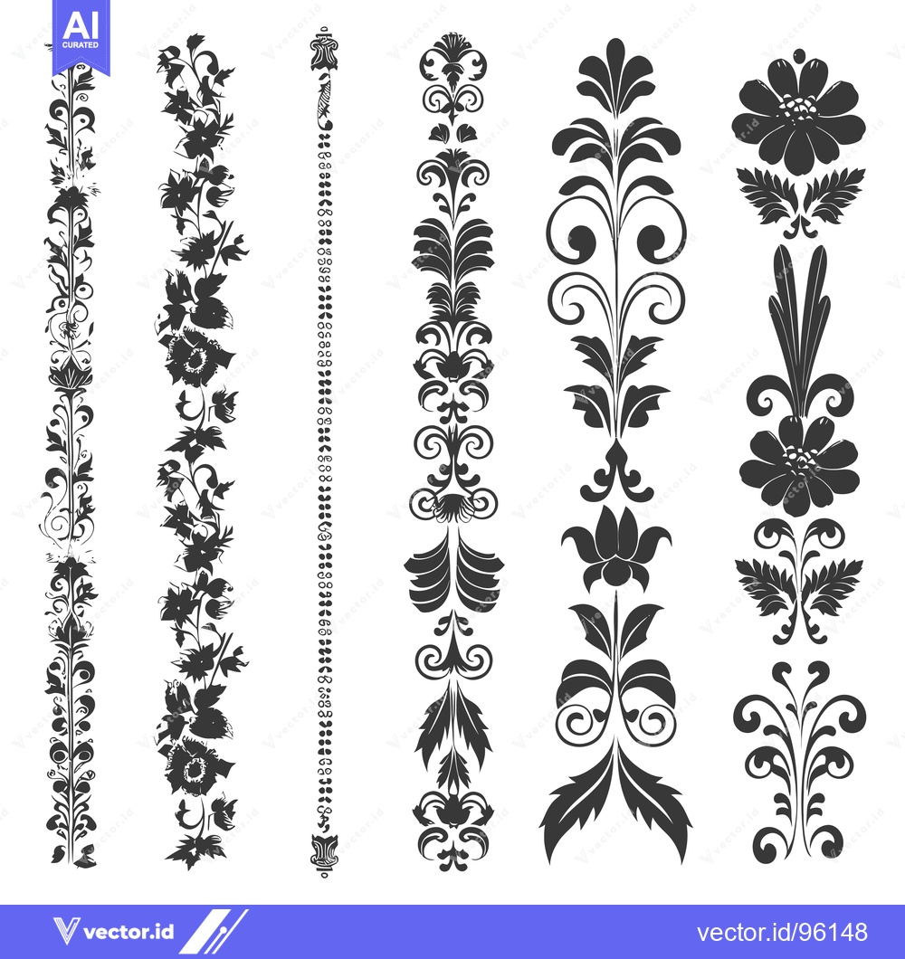 Premium Vector of Set of six black and white floral design elements