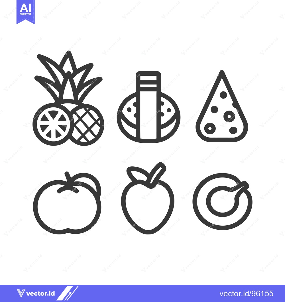 Premium Vector dari Set of six line icons of different fruits
