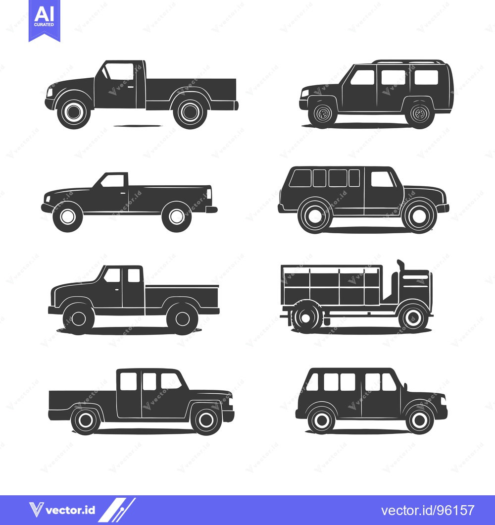 Premium Vector dari Set of six silhouette illustrations of different types of trucks and c