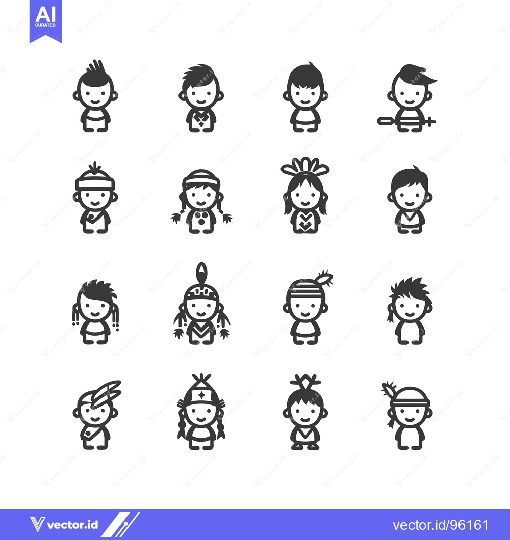 Premium Vector dari Set of Sixteen Black and White Cartoon Children with Various Hairstyle